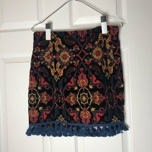 Zara Brocade Ornate Multicolor Tassel Skirt Medium